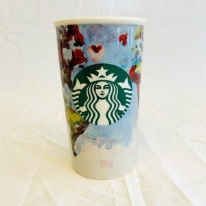 Vintage 2015 Starbucks Watercolor World Map Ceramic Traveler
